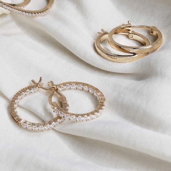 14K Gold Plated Cubic Zirconia Hoop Earrings - Picture 3 of 4